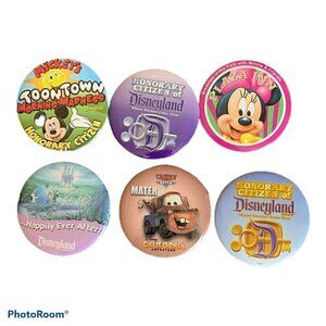 3” Disney Pin Buttons Lot Of 6 Different Buttons